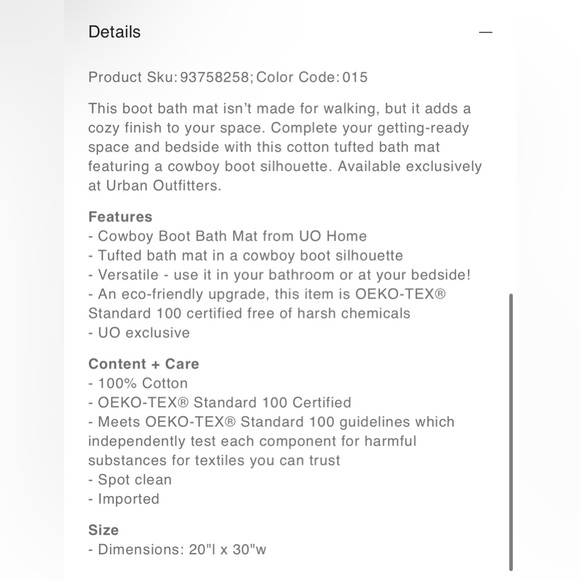 New Urbah Outfitters Cowboy Boot Tufted Bath Mat - Picture 4 of 4